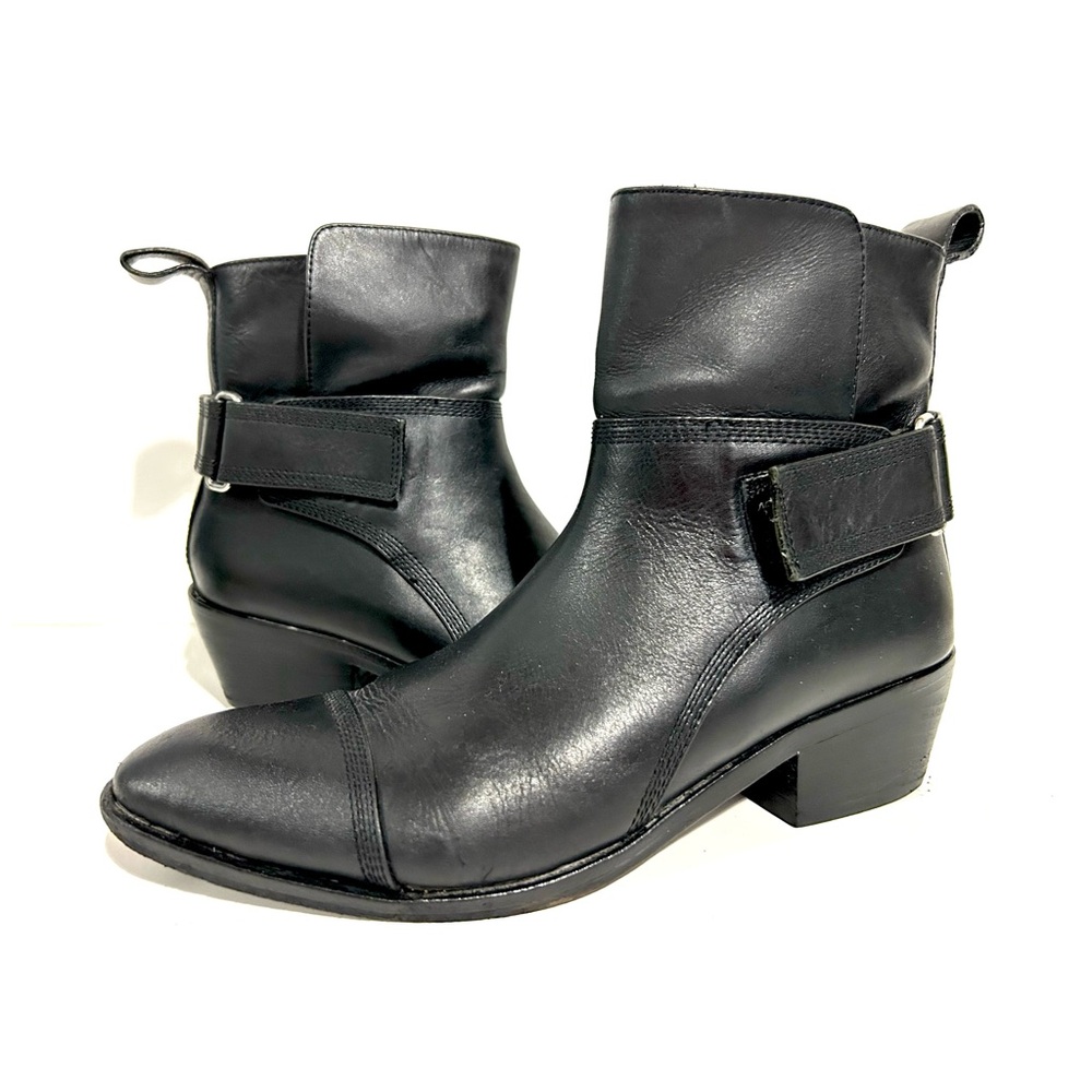 Alexander Wang Leather Ankle Booties with Velcros Strap Closure Black 5